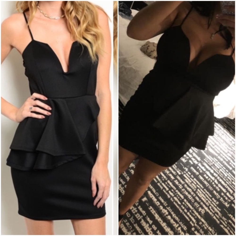 Black Peplum V-Neck Mini Dress